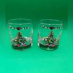 Vintage Lowball Christmas Tree Presents Angel Set of 2 glasses